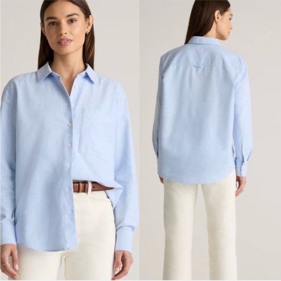 Quince Tops - Quince Organic Cotton Relaxed Oxford Shirt Pale Blue Medium Button Down Top